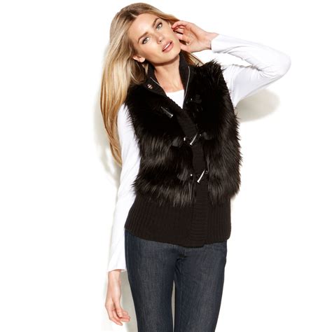 michael kors faux fur vest black and white|faux fur vest.